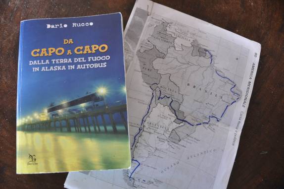 Livro e rota do italiano Dario pelas américas (ele tem um restaurante em San jorge, no Lago Nicaragua)